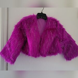 Target Girl's Pink Faux Fur Crop Jacket fits Size 7-14 Years Disco Costume